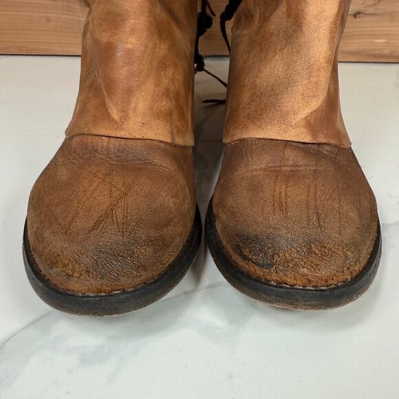 Free People Wayland Brown Distressed Leather Studs Back Ankle Boots Women's 6.5 - Picture 12 of 16